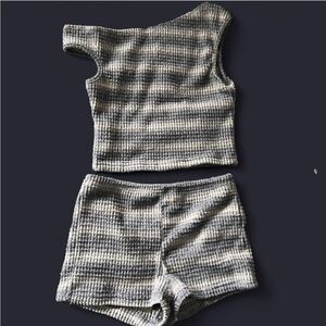 Gray Striped Knit Two-Piece Set
